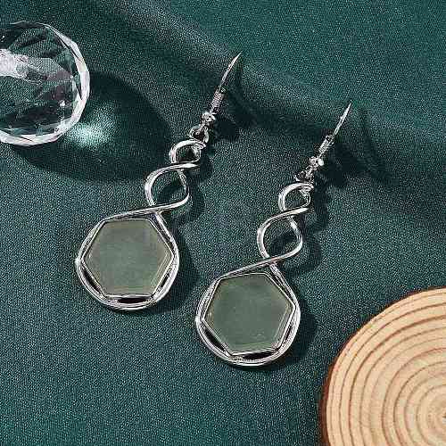 Hexagon Natural Green Aventurine Dangle Earrings EJEW-K298-01P-03-1