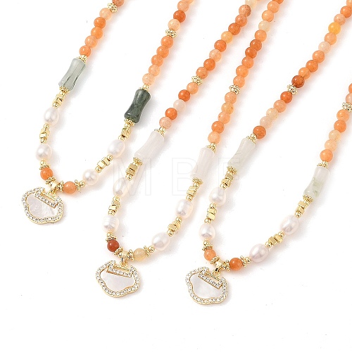 Natural Golden Silk Jade & Natural Quartz & Pearl Beaded Necklaces NJEW-L119-06G-1