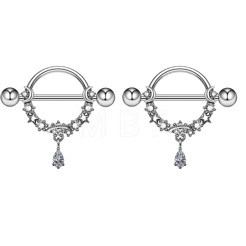 304 Stainless Steel Rhinestone Nipple Rings WG0E32C-06-1