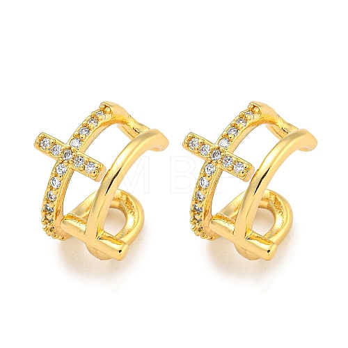 Brass Micro Pave Clear Cubic Zirconia Cuff Earrings for Women EJEW-C104-130G-1