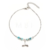 304 Stainless Steel Whale Tail Charm Anklet with Round Natural White Jade Beads for Women AJEW-AN00498-01-1