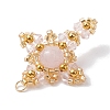 Natural Rose Quartz & Glass & Brass Beaded Pendants PALLOY-MZ00266-03-4