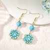 Natural Magnesite & Synthetic Turquoise and Shell Pearl Braided Dangle Earrings EJEW-MZ00789-01-1
