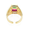 Colorful Cubic Zirconia Triple Rectangle Open Cuff Ring X-RJEW-N037-013-02LG-2