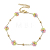 304 Stainless Steel & Synthetic Stone Daisy Flower Chain Anklets for Women AJEW-B031-01G-01-4