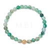 Natural Green Banded Agate(Dyed & Heated) & Brass Round Beaded Stretch Bracelets for Women BJEW-JB12265-02-2