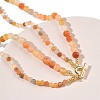 Natural Golden Silk Jade Heart and Flower Pendant Round Beaded Double Layer Necklaces with Brass OT Clasps NJEW-G202-01G-3