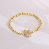Brass Micro Pave Clear Cubic Zirconia Beaded Stretch Bracelets for Women FS-WGB95F4-06-1