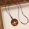 Wood Pendant Black Wax Cord Long Necklaces for Women FS-WG36920-20-1