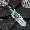 Vintage Synthetic Malachite Alloy Feather Pendant Necklace for Women Men AO2435-6-1