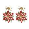 Christmas Glass & Brass Beads Braided Dangle Earrings EJEW-MZ00811-3