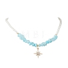 Alloy Crystal Rhinestone Star Pendant Natural White Jade Chip and Round White Glass Pearl Beaded Necklaces NJEW-JN05696-02-3