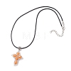 Dyed Synthetic Imperial Jasper with Glass Seed Beaded Cross Pendant Black Waxed Cotton Cord Necklaces NJEW-MZ00138-5