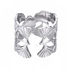 304 Stainless Steel Ginkgo Leaf Wrap Open Cuff Ring RJEW-T023-28P-2