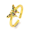 Butterfly Brass Micro Pave Cubic Zirconia Open Cuff Ring for Women RJEW-U003-28A-G-1