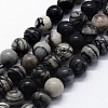 Natural Black Silk Stone/Netstone Beads Strands G-I199-11-12mm-1