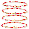 4Pcs Bohemian Glass Seed Bead & Brass Beads Stretch Bracelets for Women DR1565-7-1