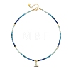 Gradient Color Brass Micro Pave Cubic Zirconia Sailboat Pendant Natural Apatite & Kyanite & Amazonite & Pearl Beaded Necklaces for Women NJEW-JN06242-3