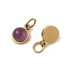 Ion Plating(IP) Natural Amethyst Half Round Charms with Jump Ring STAS-A097-05G-14-3