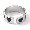 Heart 304 Stainless Steel Enamel Open Cuff Rings for Women RJEW-F166-28P-01-3