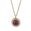 Natural Amethyst & Green Aventurine & Rose Quartz & Lapis Lazuli & Carnelian Copper Wire Wrapped Flower Pendant 304 Stainless Steel Cable Chain Necklaces for Women NJEW-JN05616-3