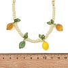 Glass Lemon with Acrylic Leaf Pendant Glass Seed Beaded Necklaces NJEW-JN06426-3