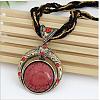 Bohemian Style Flat Round Alloy & Resin Imitation Gems Pendant Necklaces WG23E28-01-2