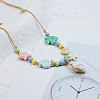 Ceramics Starfish Fish & Resin Shell Shape Pendant Adjustable Cotton Cord Necklaces for Women LS-NJEW-Z100-01B-G-1