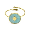 Flat Round with Star 304 Stainless Steel Enamel Ring RJEW-A038-16G-02-2