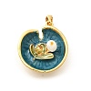 Brass Teal Enamel Leaf Pendants KK-K398-13G-1