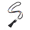 Natural Obsidian Bullet & Tassel Pendant Necklace with Mixed Gemstone Beaded Chains NJEW-E585-02A-2