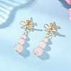 Natural Rose Quartz Bowknot with Round Dangle Stud Earrings EJEW-JE06780-01-1