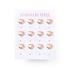 6 Pairs 304 Stainless Steel Heart Stud Earrings for Women EJEW-A067-21RG-3