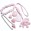 Natural Rose Quartz Dowsing Pendulum Cone Big Pendants & Heart Massage Stone & Bracelet & Pendant Decoration Sets PW-WG73208-01-4