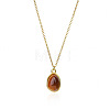 Natural Tiger Eye Irregular Oval Pendant 304 Stainless Steel Cable Chain Necklaces for Women FS-WGF500E-04-1