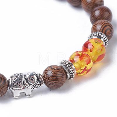 Dyed Wood Round Beads Stretch Bracelets BJEW-JB04839-1