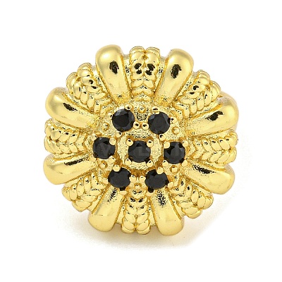 Rack Plated Brass Micro Pave Cubic Zirconia Flower Open Cuff Rings for Women RJEW-Z042-02G-01-1