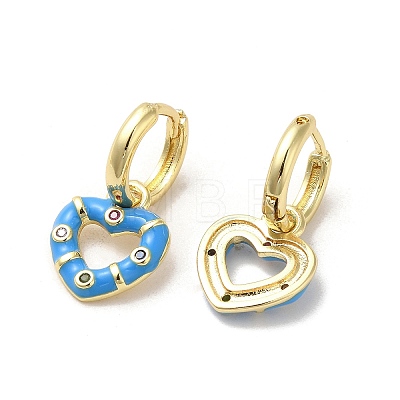 Heart Real 18K Gold Plated Brass Dangle Hoop Earrings EJEW-L268-038G-01-1