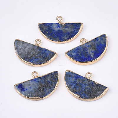 Electroplate Natural Lapis Lazuli Semi Circle Pendants G-S344-87D-1