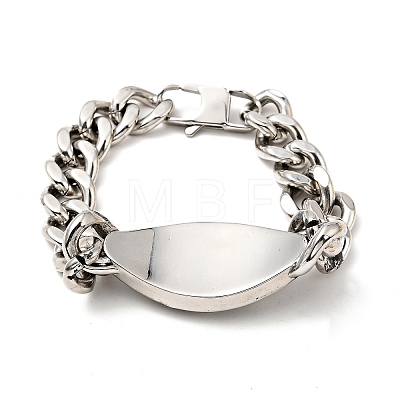 304 Stainless Steel Rhombus with Skull Link Bracelet with Curb Chains for Men Women BJEW-E009-23P-1