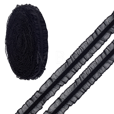 Polyester Elastic Pleated Lace Ribbon OCOR-WH0036-70A-1