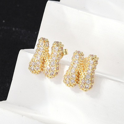 Brass Micro Pave Cubic Zirconia Stud Earrings EJEW-Z091-04G-N-1