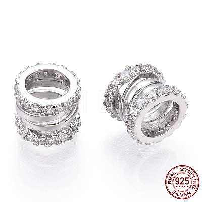 Rhodium Plated 925 Sterling Silver Micro Pave Cubic Zirconia Beads STER-T004-91P-1