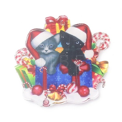 Christmas Cat Shape Acrylic Pendant Decoration HJEW-E007-01G-02-1