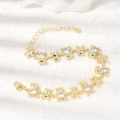 Brass Micro Pave Cubic Zirconia Link Chain Bracelets for Women BJEW-D457-01G-03-1