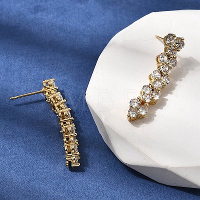 Flat Round Brass Micro Pave Clear Cubic Zirconia Stud Earrings EJEW-H180-12G-1