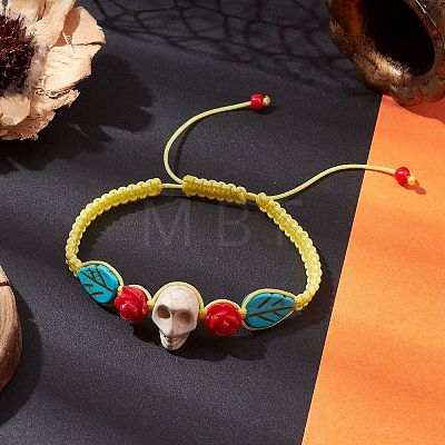 5Pcs 5 Colors Adjustable Synthetic Dyed Turquoise & Magnesite Braided Bead Bracelet Sets BJEW-JB10603-1