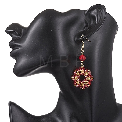 Flower Handmade Glass Seed Beads Dangle & Drop Earrings EJEW-MZ00679-02-1