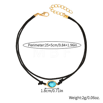 Bohemian Alloy Rhinestone Oval Link Black Waxed Cord 2-Strand Anklets FS-WGE4A67-01-1