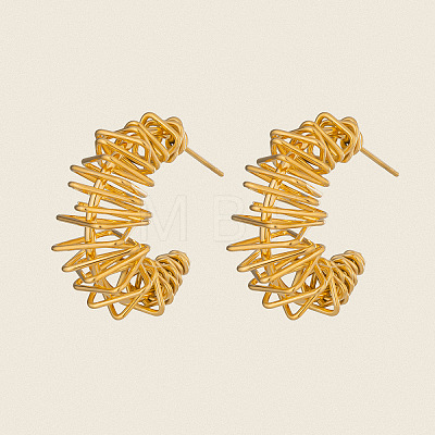 Wire Wrapped Hollow C-Shaped 304 Stainless Steel Stud Earrings LS-VV9259-1
